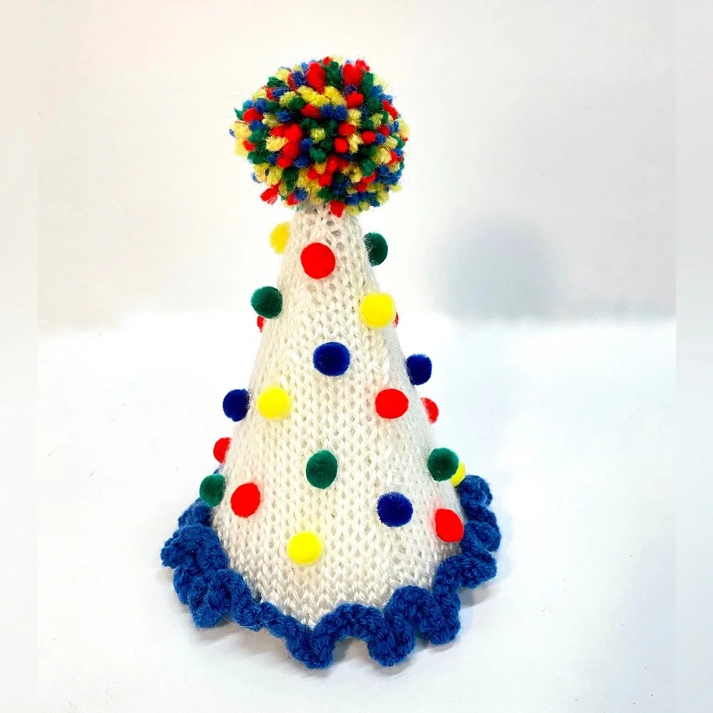 NWT Hand Knit Party Hat in Primary Colors with Neck Tie size Fits Most